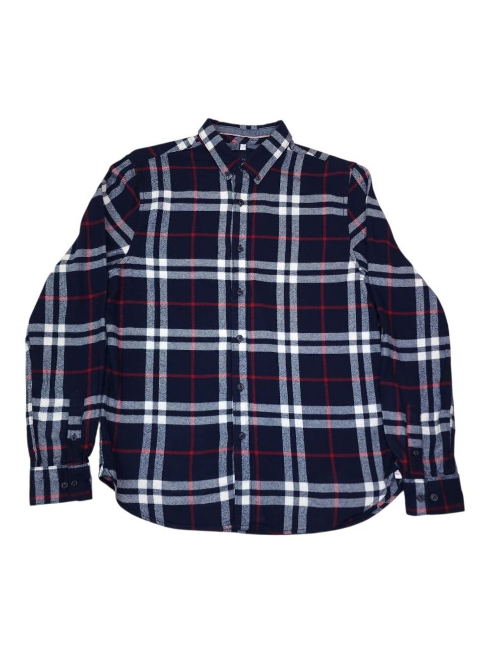 Denim & Flower Mens Flannel Long Sleeve Plaid Shirt Size L Cotton Blend Navy Red